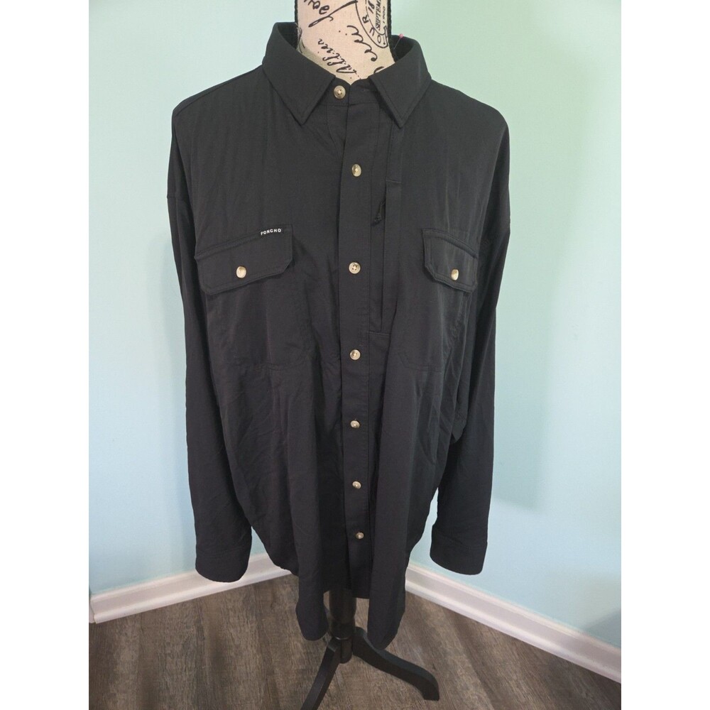 poncho the smith long sleeve black button up shirt extra large roll tab sleeves
